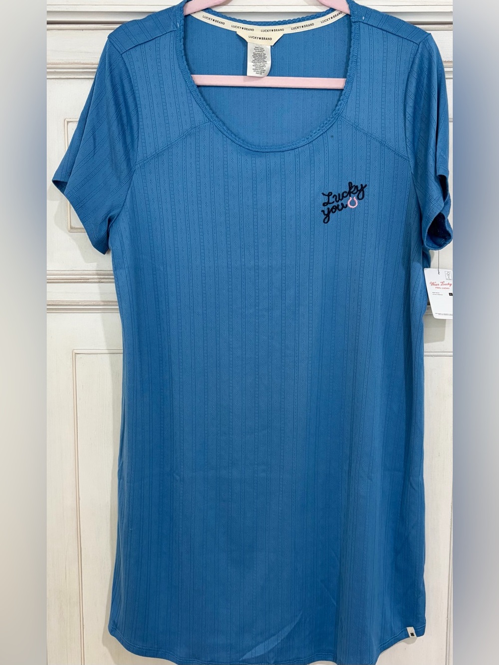 NWT SZ L Lucky Brand Blue Ribbed Knit Scoop Neck PAJAMA